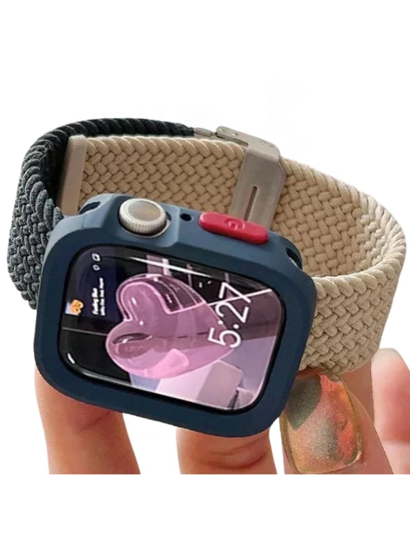 imagem de Pack Capa + bracelete tecido trançado Apple Watch Series 7 41mm Azul escuro e branco2
