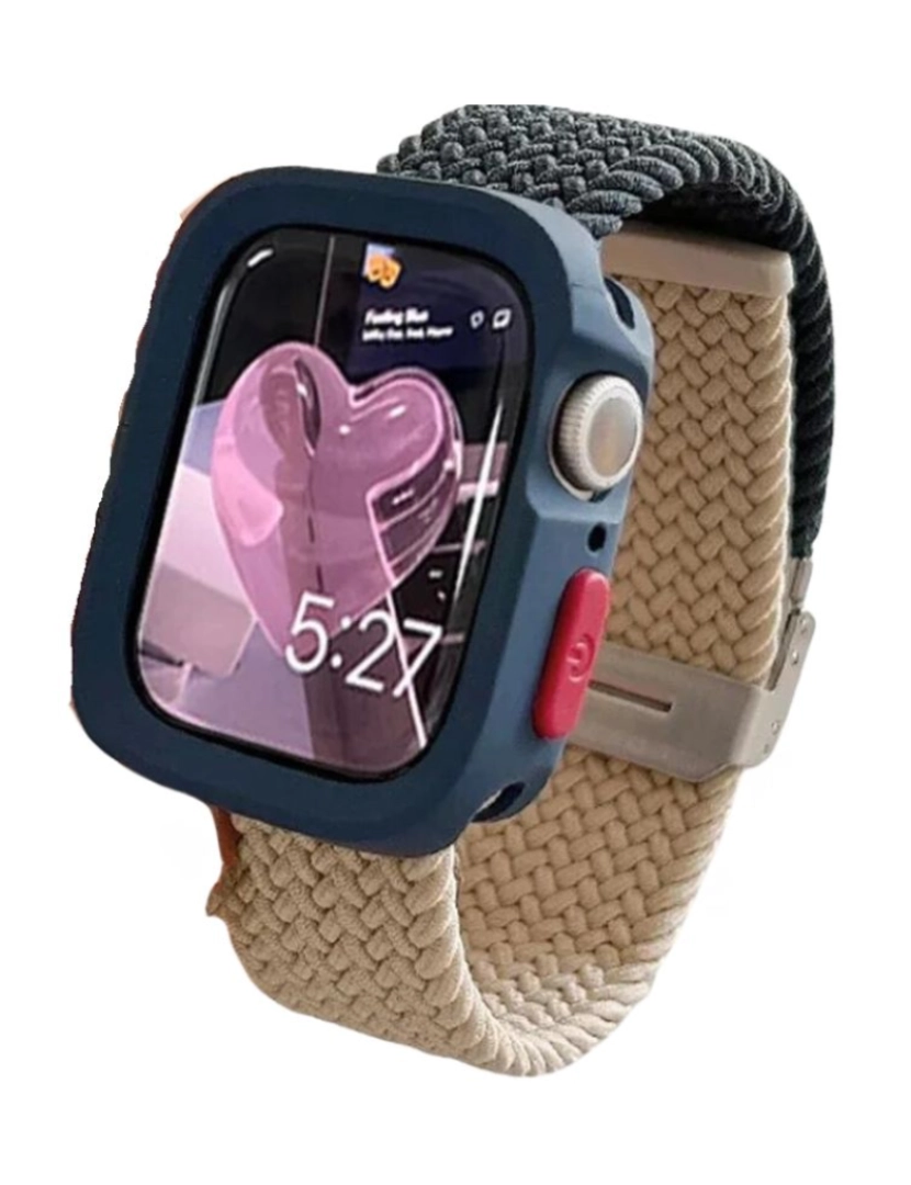 Antiimpacto! - Pack Capa + bracelete tecido trançado Apple Watch Series 9 41mm Azul escuro e branco