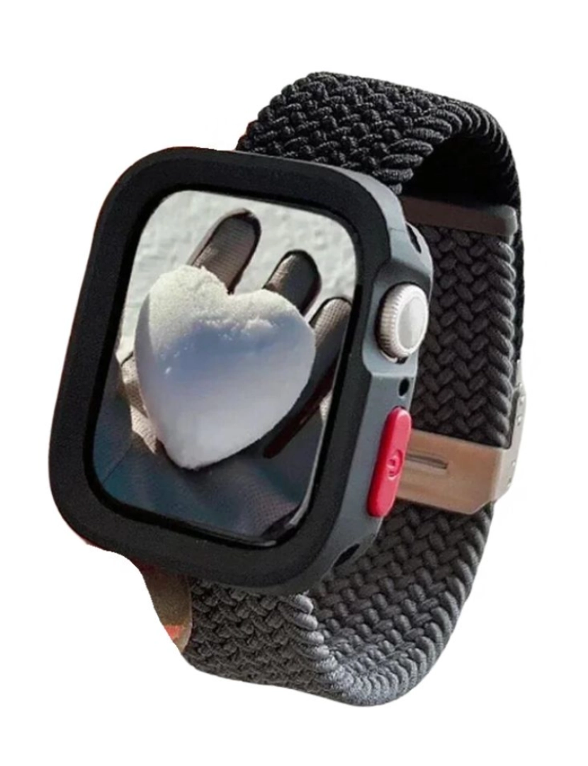 Antiimpacto! - Pack Capa + bracelete tecido trançado Apple Watch Series 7 41mm Preto e cinzento