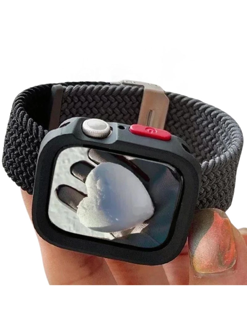 imagem de Pack Capa + bracelete tecido trançado Apple Watch SE 44mm Preto e cinzento2