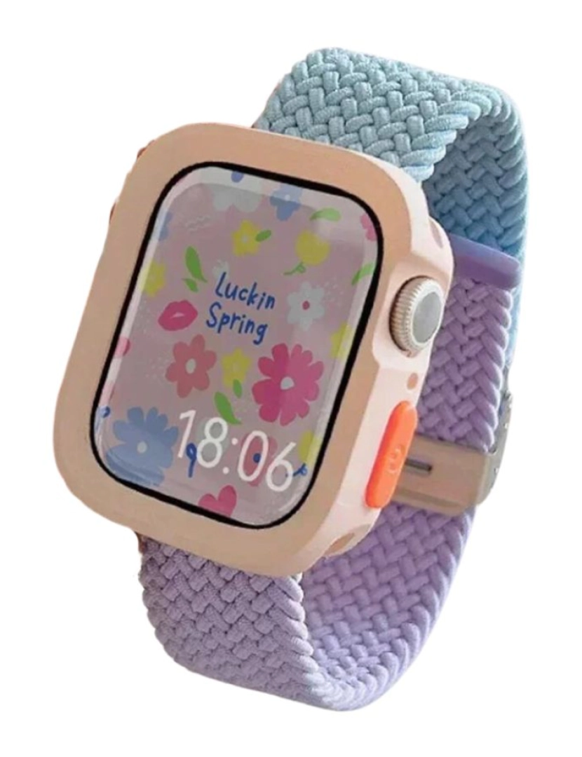 Antiimpacto! - Pack Capa + bracelete tecido trançado Apple Watch Series 7 45mm Azul e Roxo