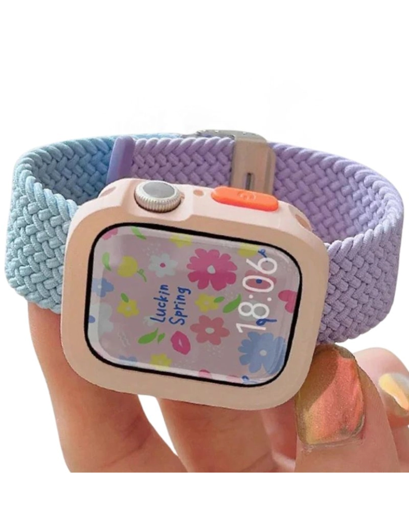 imagem de Pack Capa + bracelete tecido trançado Apple Watch Series 9 41mm Azul e Roxo2