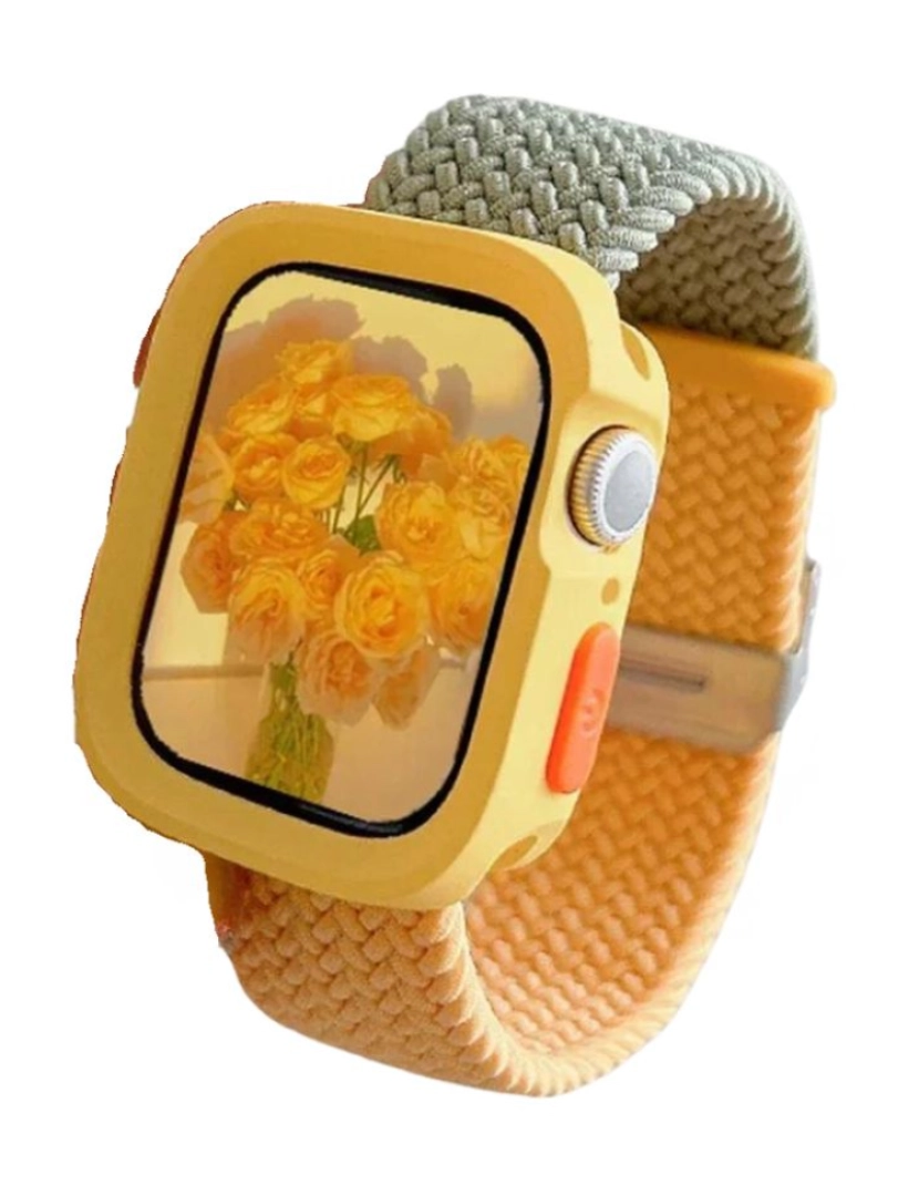 Antiimpacto! - Pack Capa + bracelete tecido trançado Apple Watch Series 6 44mm Amarelo e Verde