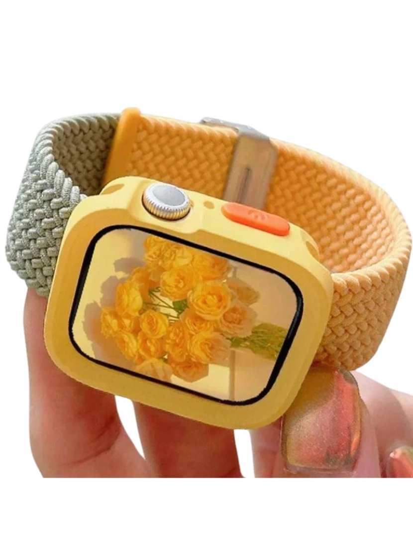 imagem de Pack Capa + bracelete tecido trançado Apple Watch Series 6 44mm Amarelo e Verde2