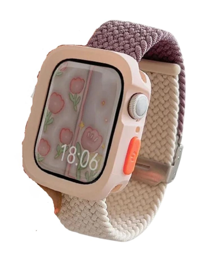 imagem de Pack Capa + bracelete tecido trançado Apple Watch SE 44mm Branco e Roxo1