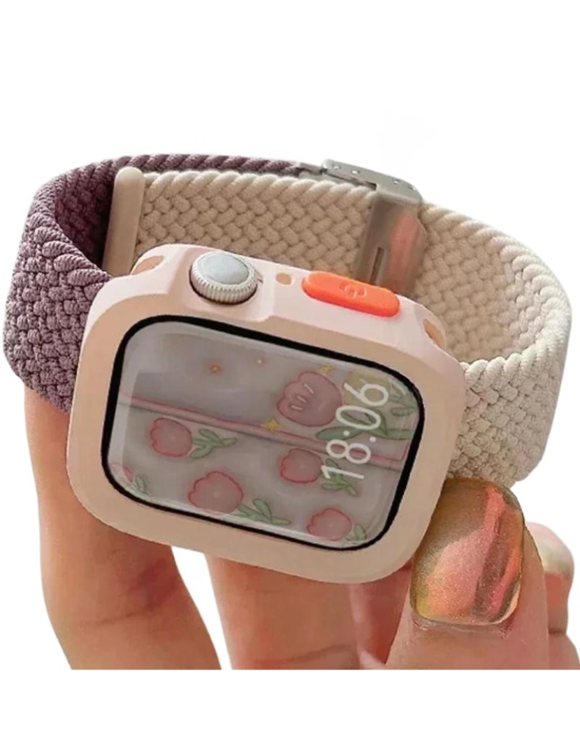 imagem de Pack Capa + bracelete tecido trançado Apple Watch SE 44mm Branco e Roxo2