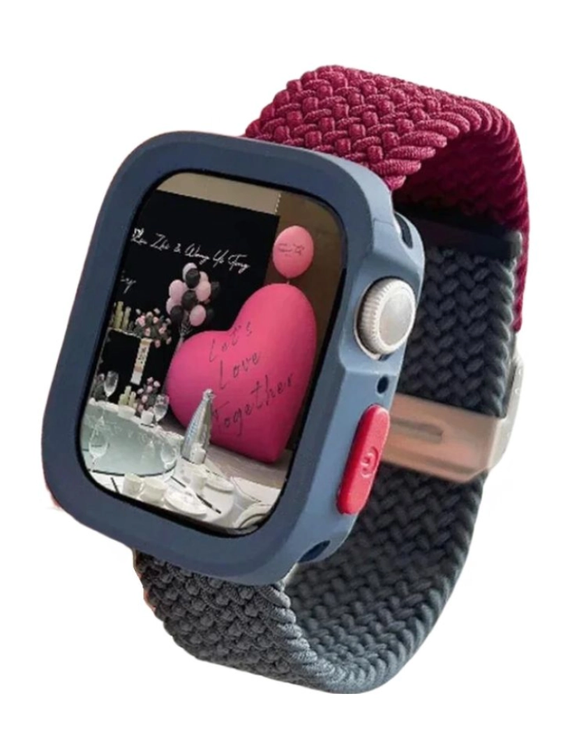 Antiimpacto! - Pack Capa + bracelete tecido trançado Apple Watch Series 5 40mm Vinho e Azul Navy