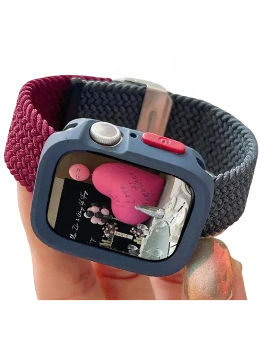 imagem de Pack Capa + bracelete tecido trançado Apple Watch Series 5 40mm Vinho e Azul Navy2