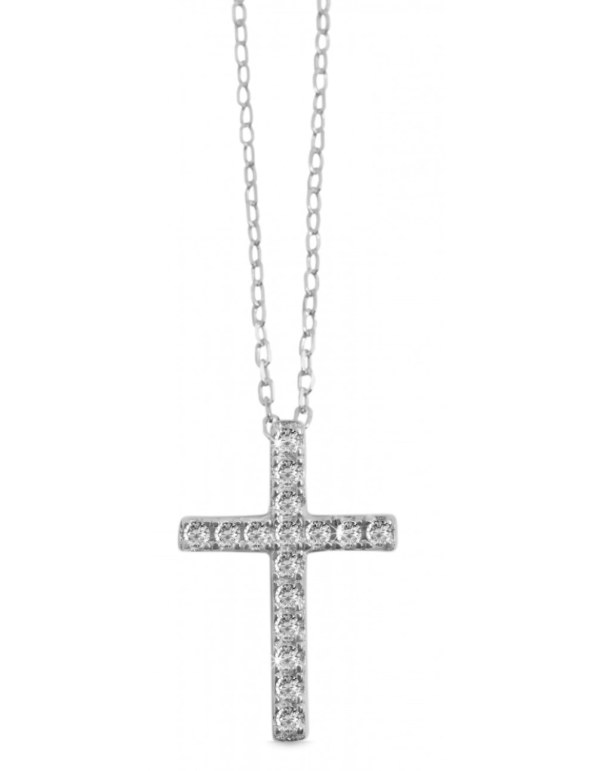 Prata De Lei 925 - Colar Cruz em Prata de Lei 925 Maria Banhado a Ródio - 43cm