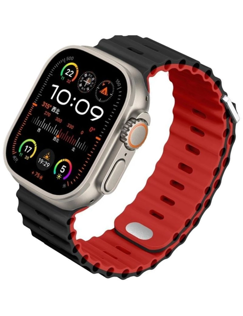 imagem de Bracelete Ocean Waves para Apple Watch Series 3 38mm Preto e Vermelho2