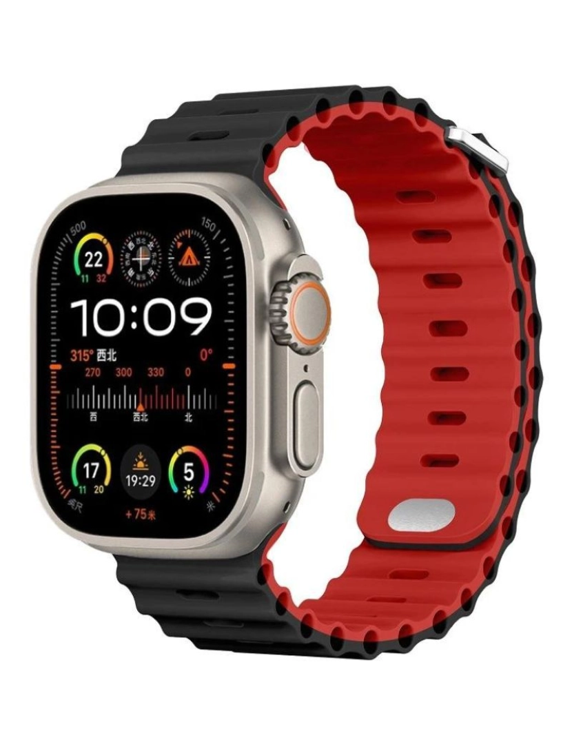 Antiimpacto! - Bracelete Ocean Waves para Apple Watch SE 44mm Preto e Vermelho