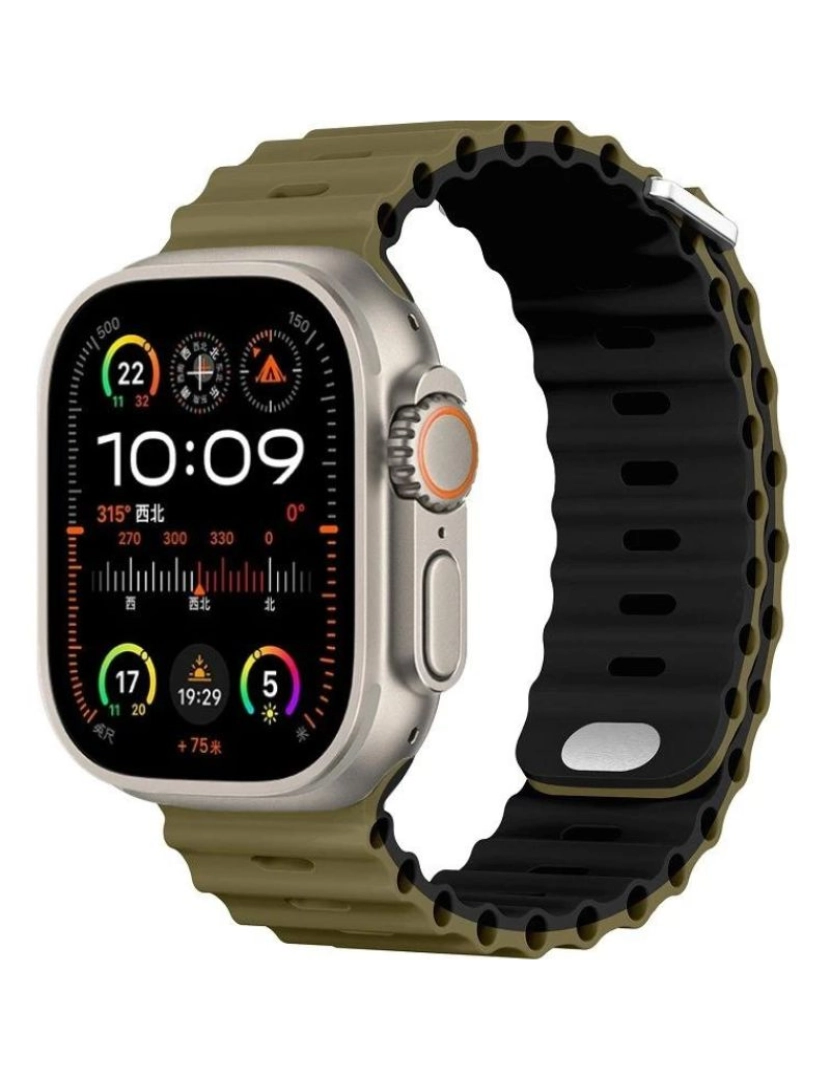 Antiimpacto! - Bracelete Ocean Waves para Apple Watch Series 3 38mm Preto e Oliva