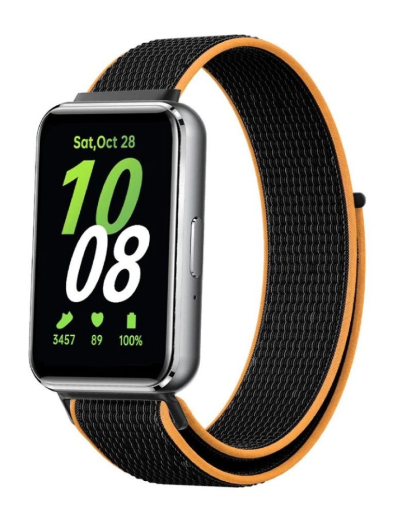 imagem de Bracelete em tecido nylon desportivo para Samsung Galaxy Fit 3 Preto e Laranja1