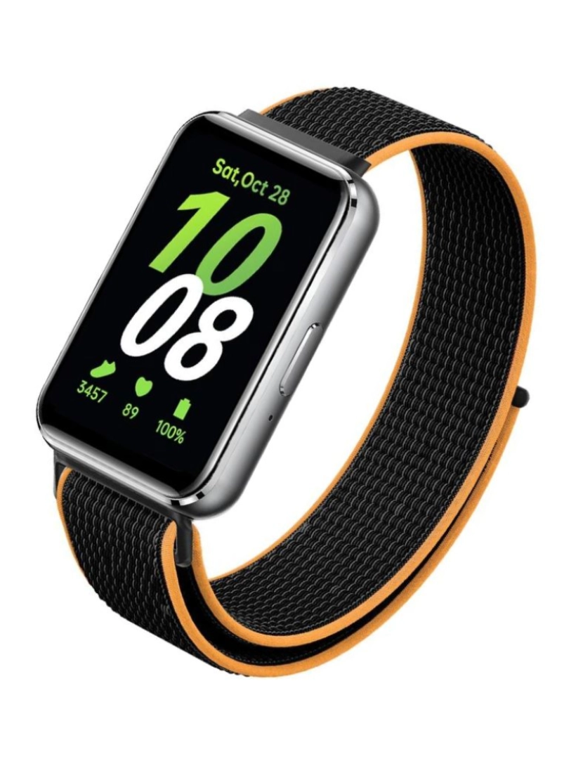 imagem de Bracelete em tecido nylon desportivo para Samsung Galaxy Fit 3 Preto e Laranja2