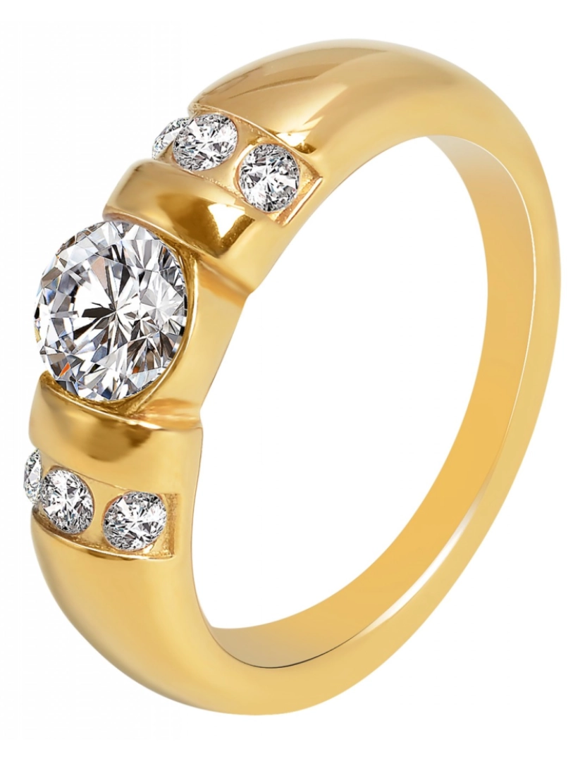 Akzent - Akzent® Anel Feminino Dourado com Zircônias em Aço Inoxidável - Tam.48 - 0408