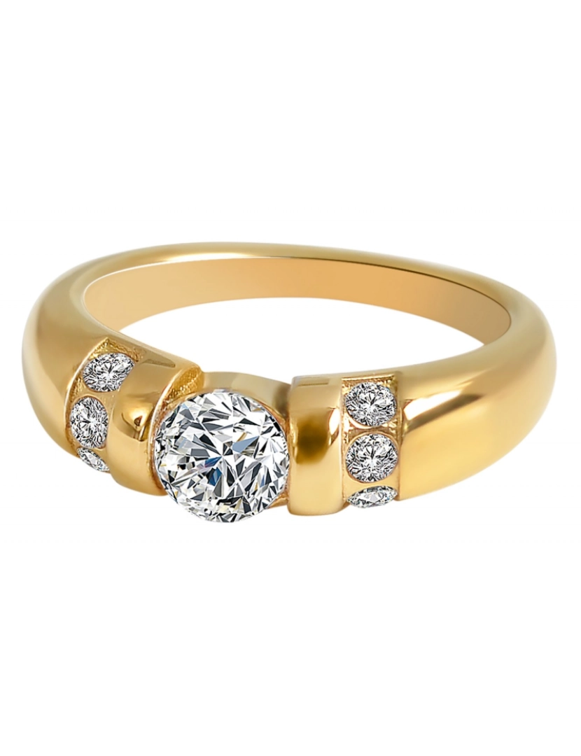 imagem de Akzent® Anel Feminino Dourado com Zircônias em Aço Inoxidável - Tam.50 - 04082