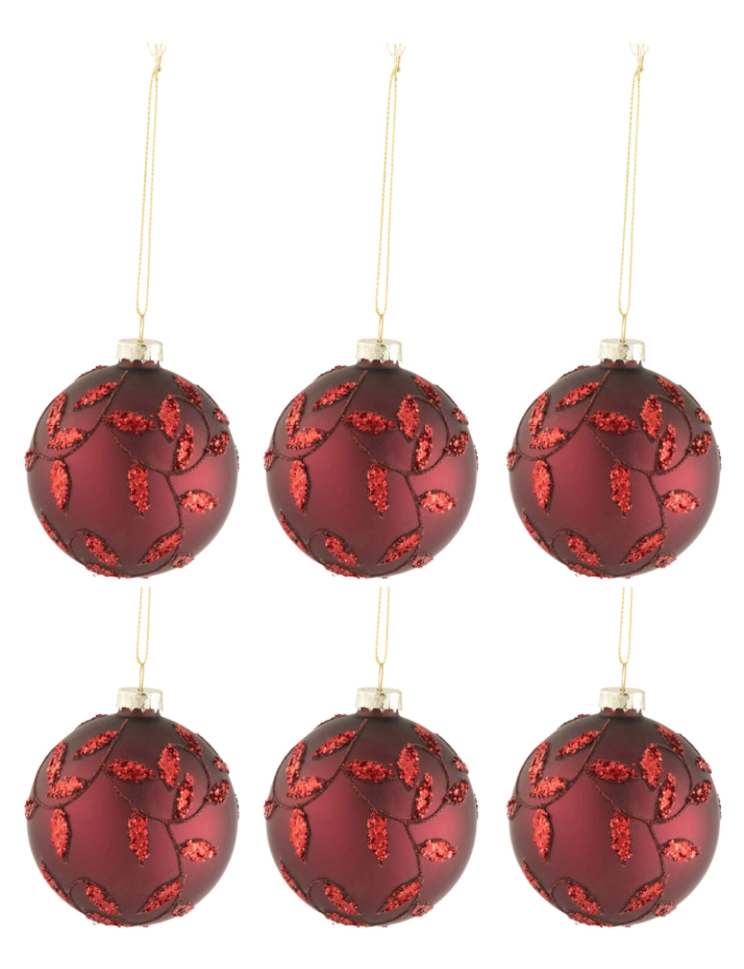 J-Line - Caixa J-Line de 6 folhas de bolas de Natal lantejoulas vermelhas noel Mat pequeno
