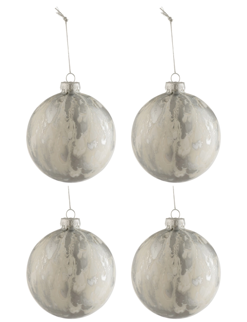 J-Line - Caixa J-Line de 4 bola de Natal de vidro de mármore branco/prata Médio