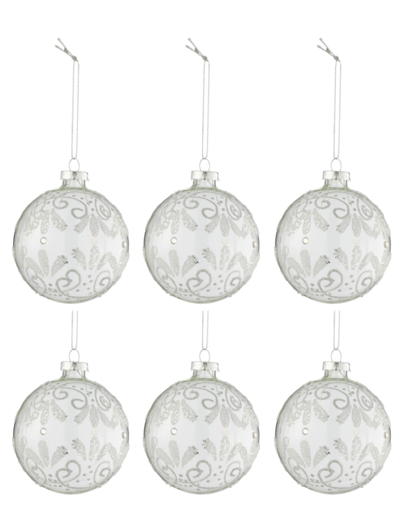 J-Line - J-Line Box 6 bolas de Natal lantejoulas de prata transparente vidro pequeno