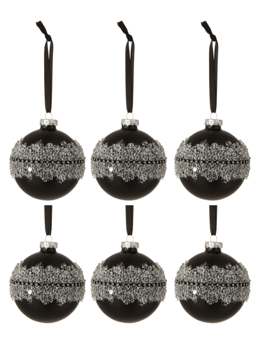 J-Line - Caixa J-Line de 6 bolas de Natal Ice Diamond Lines Tapete de vidro preto pequeno