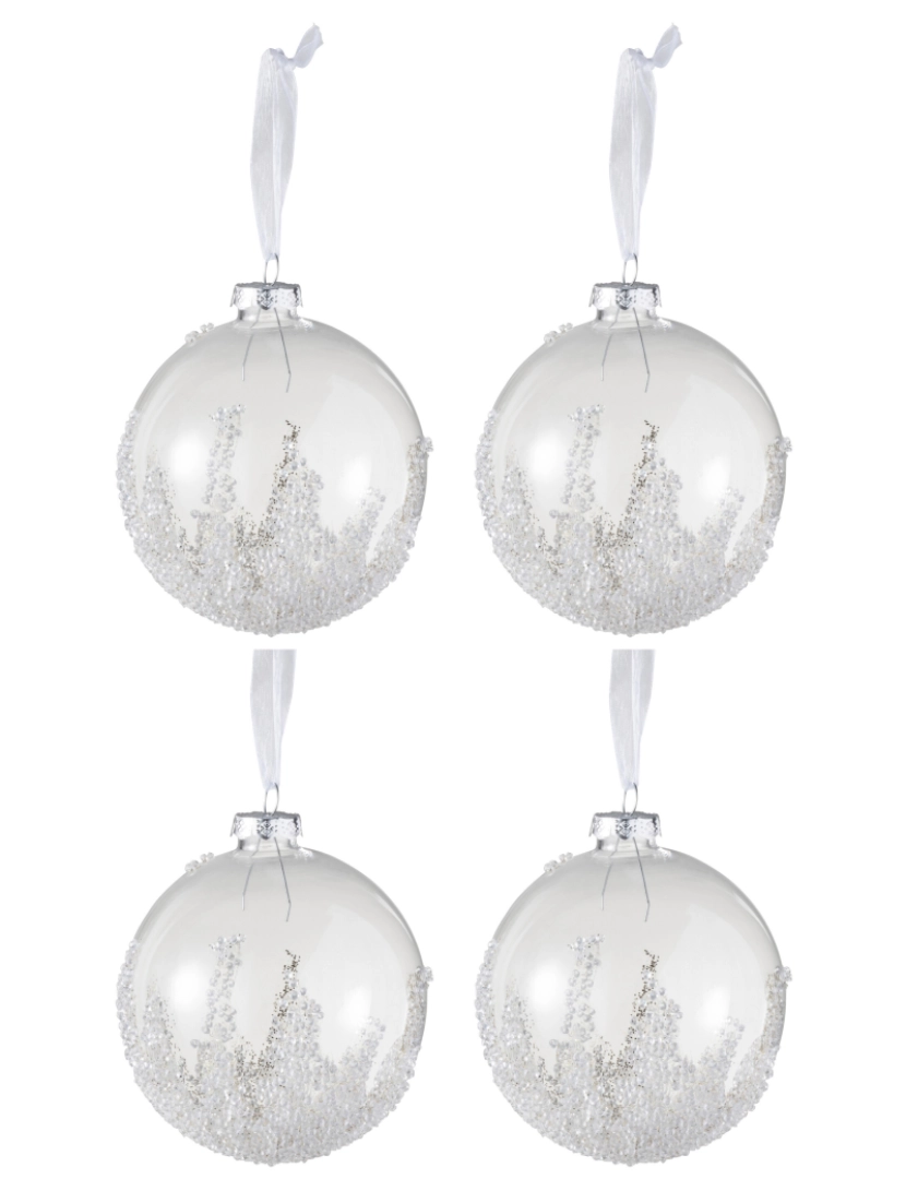 J-Line - Caixa J-Line de 4 bolas de Natal Açúcar Sob Vidro Transparente Médio