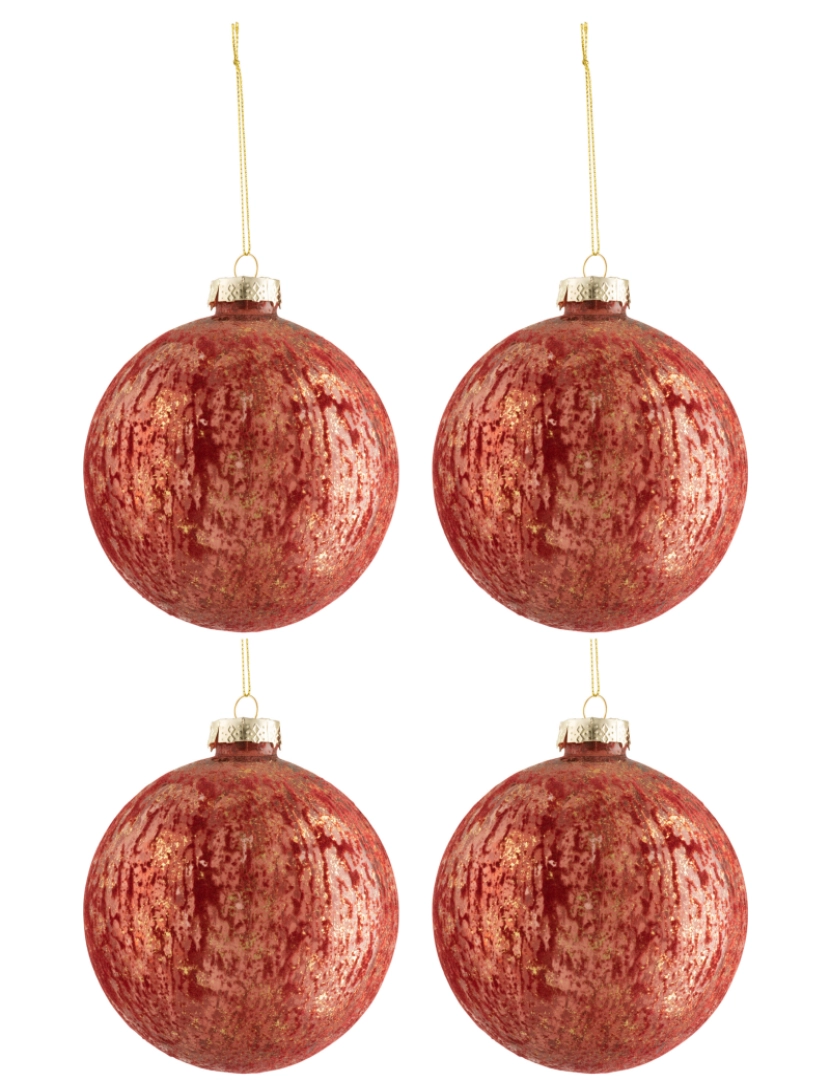 imagem de Caixa J-Line de 4 bolas de Natal Velvet vidro antigo Bordeaux/Gold grande1