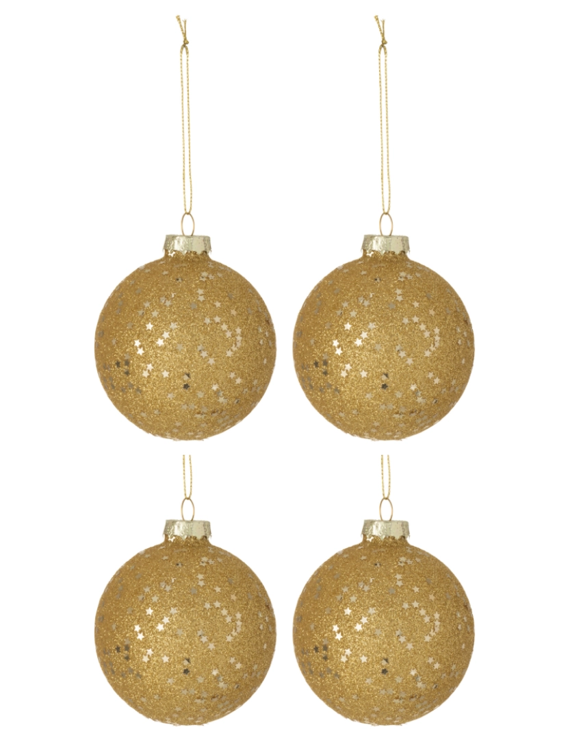 J-Line - Caixa J-Line de 4 bolas de Natal Estrelas Ouro Vidro Médio