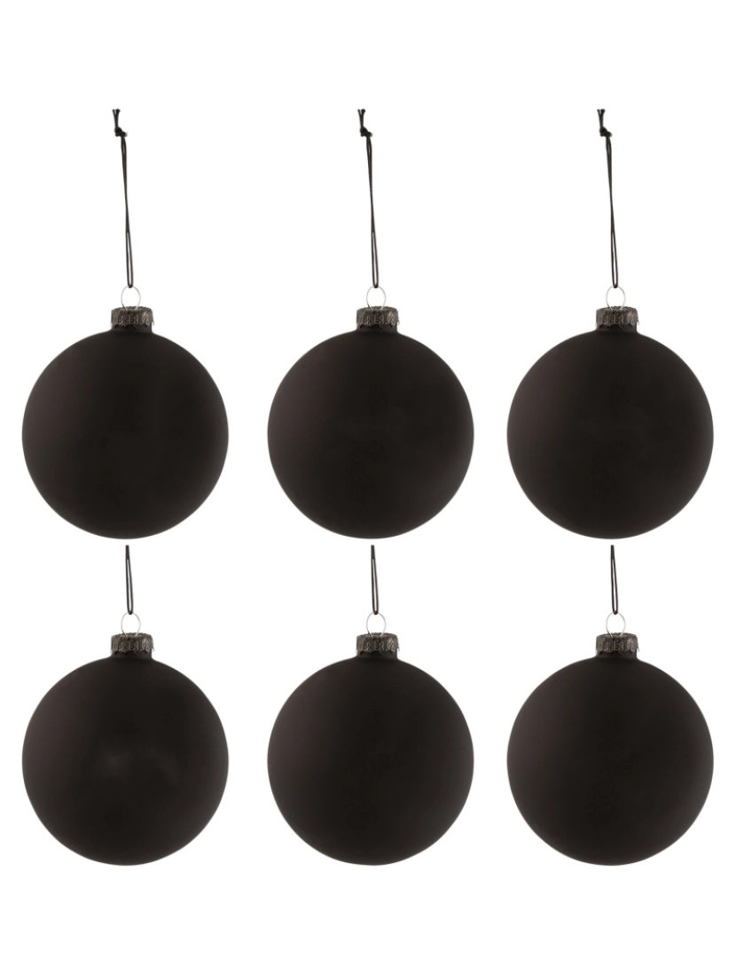 J-Line - Caixa J-Line de 6 bolas de Natal preto vidro de pintura preto pequeno
