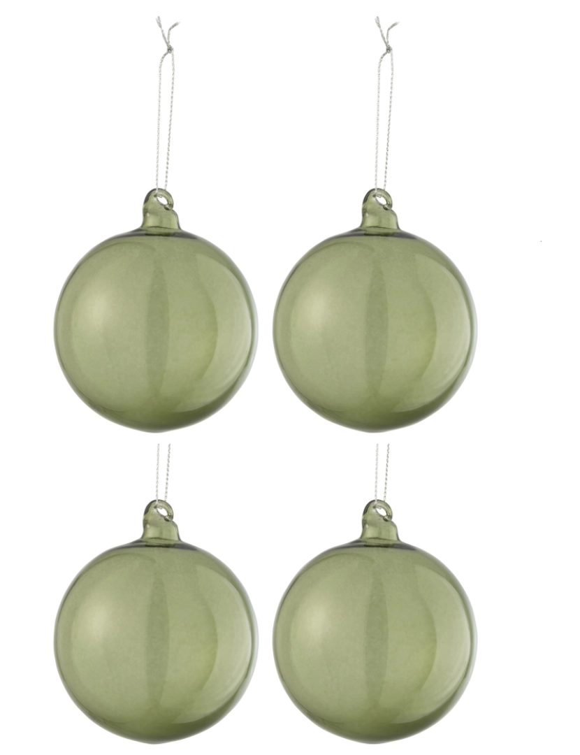J-Line - J-Line caixa 4 bolas de Natal vidro grosso transparente verde médio