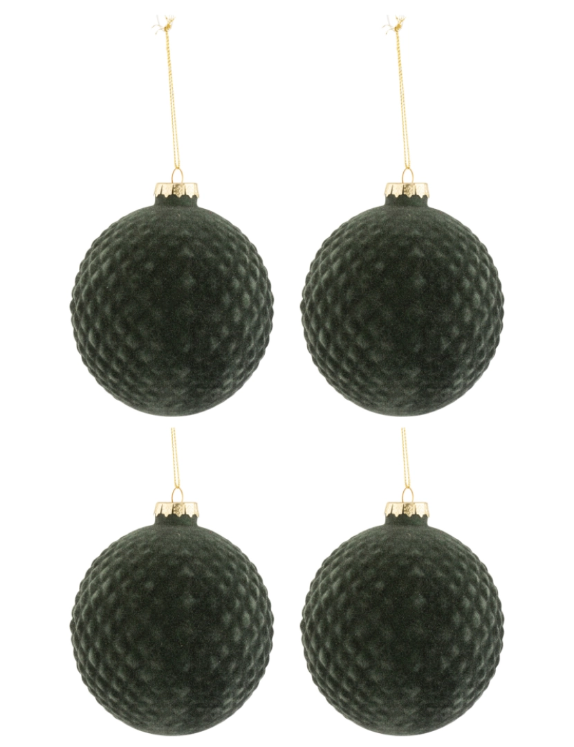 J-Line - Caixa J-Line de 4 bolas de Natal padrão Velvet vidro verde Fonce Médio