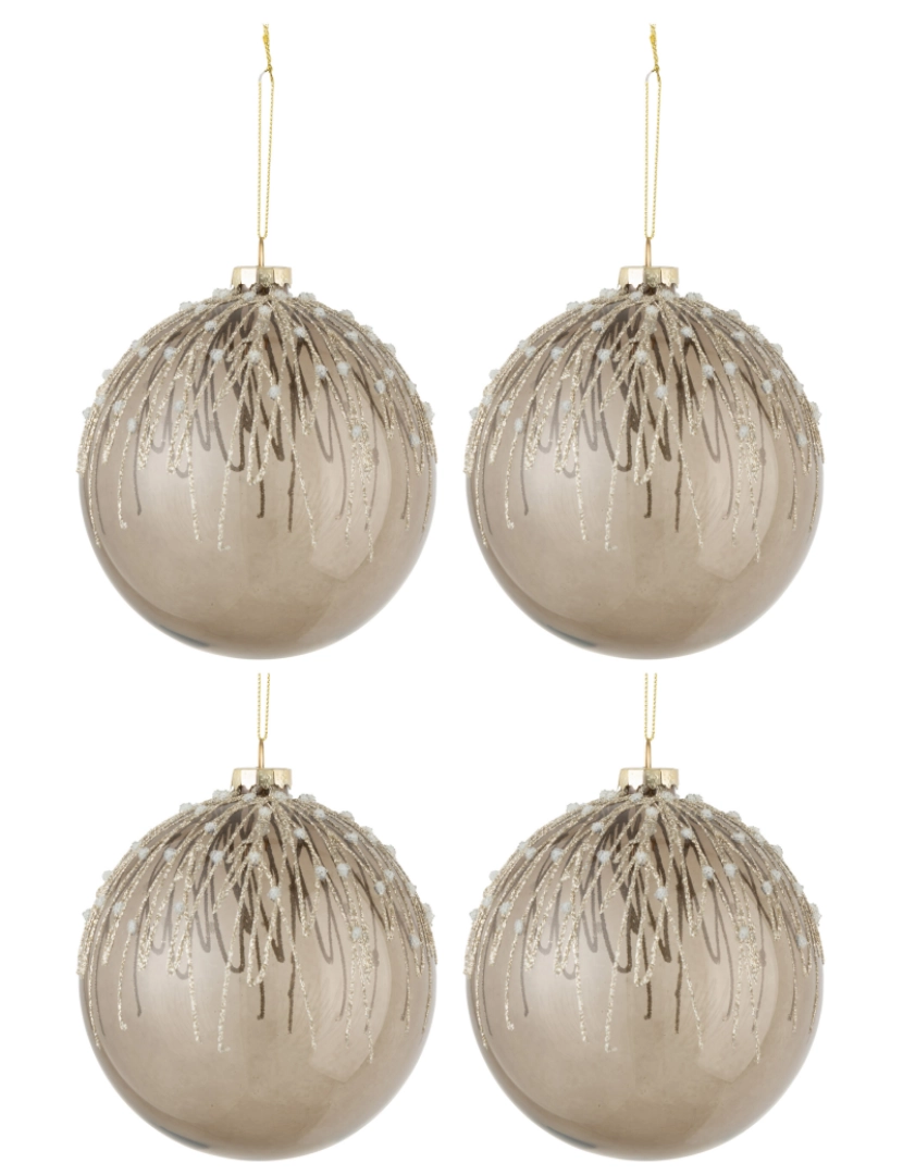 J-Line - Caixa J-Line de 4 bolas de grânulos de Natal lantejoulas de vidro cinza grande