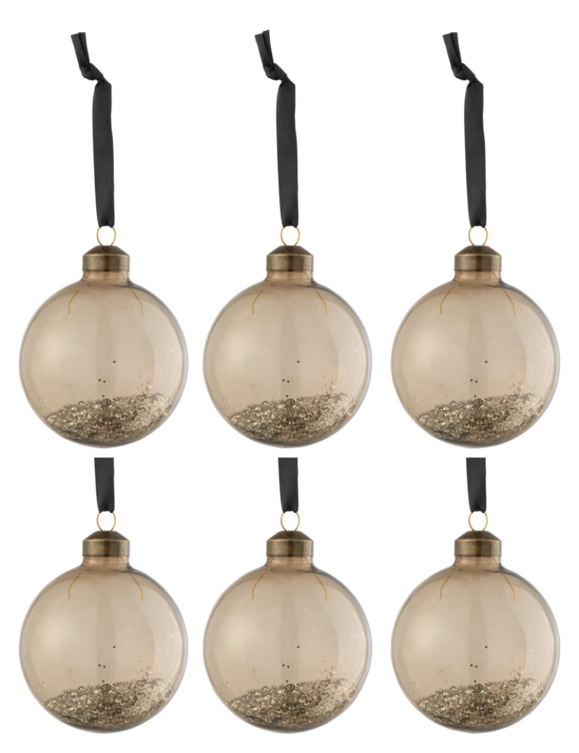 J-Line - J-Line Box 6 bolas de Natal lantejoulas de vidro interior marrom