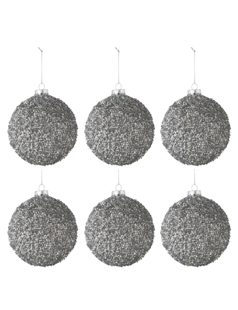 J-Line - Caixa J-Line de 6 bolas de lantejoulas de Natal de vidro Fume Grey pequeno