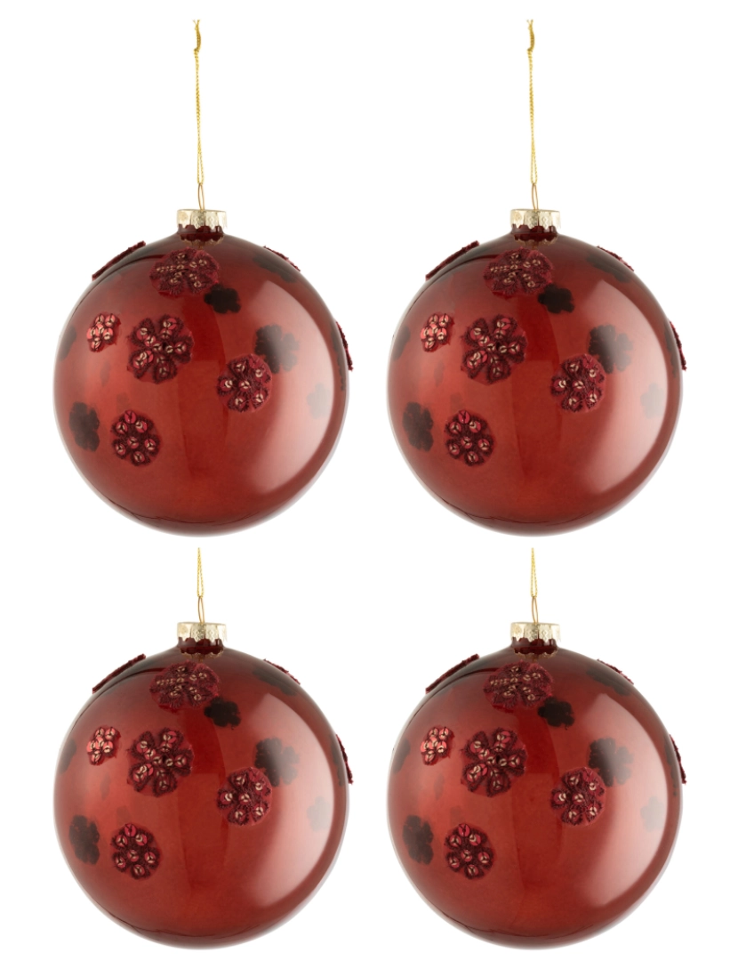 J-Line - Caixa J-Line de 4 bolas de Natal Flores vidro Borgonha Grande