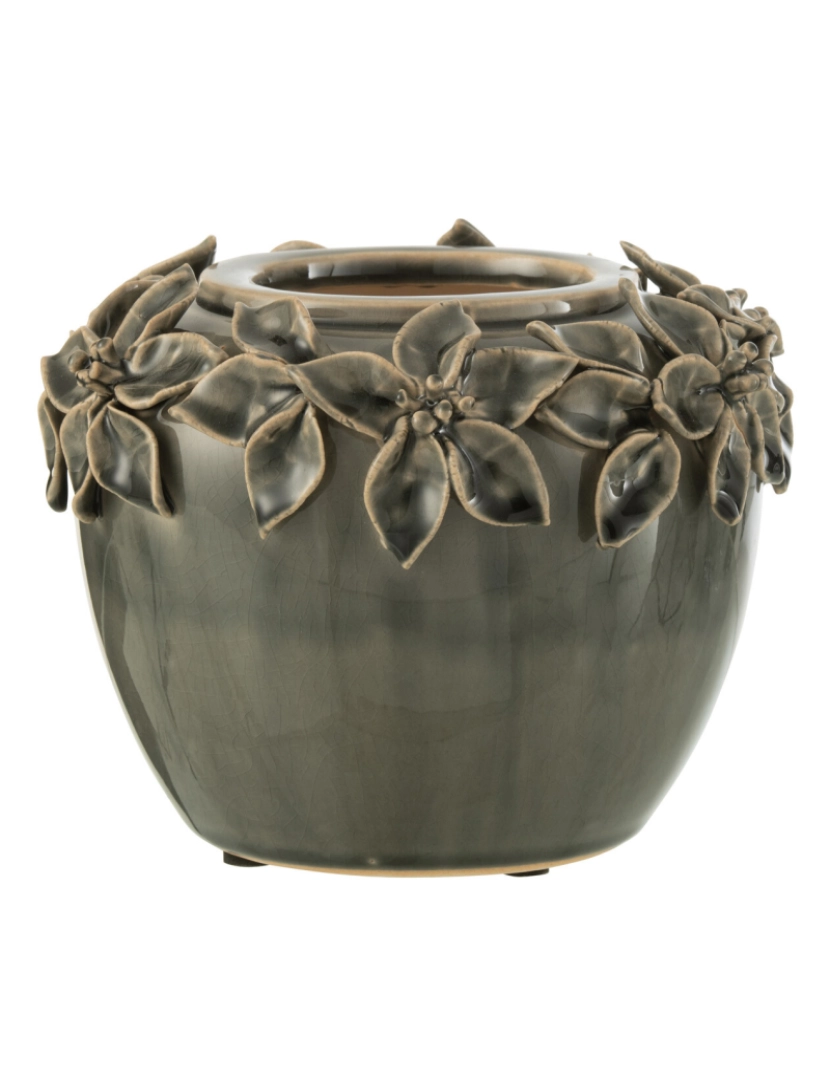 imagem de J-Line Cachepot flor cerâmica cinza pequeno1
