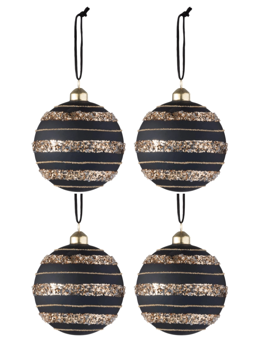 J-Line - Caixa J-Line de 4 lantejoulas de bola de Natal Tapete de vidro preto / dourado médio