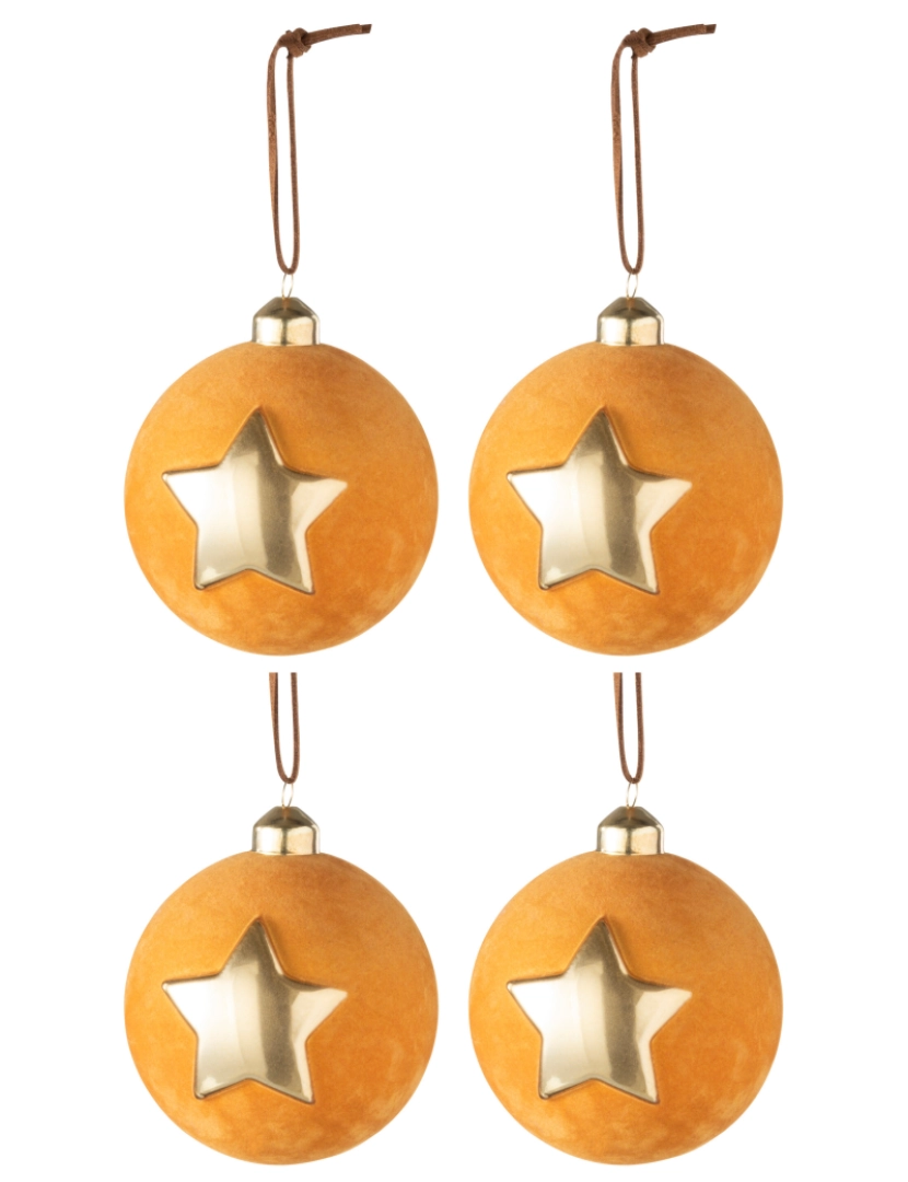 J-Line - Caixa J-Line de 4 bolas de Natal Velvet Star Glass Ochre/Gold Médio