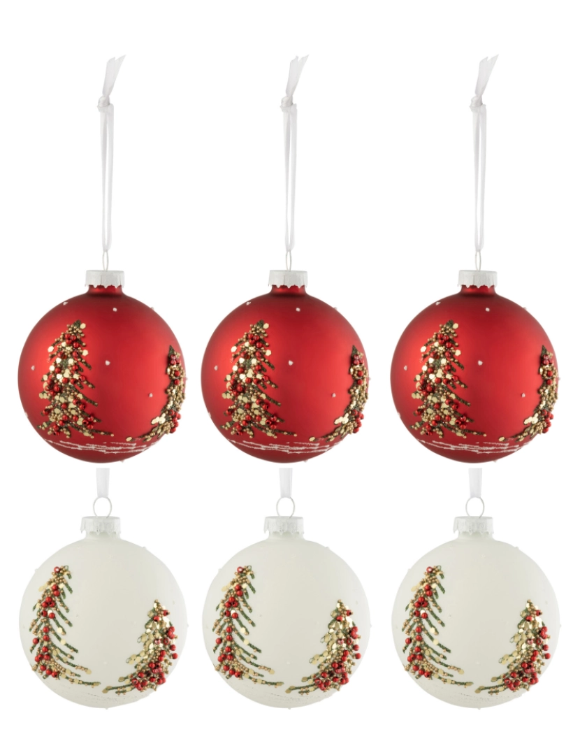 J-Line - J-Line Box 6 bolas de Natal Noel Spills vidro branco/vermelho pequeno