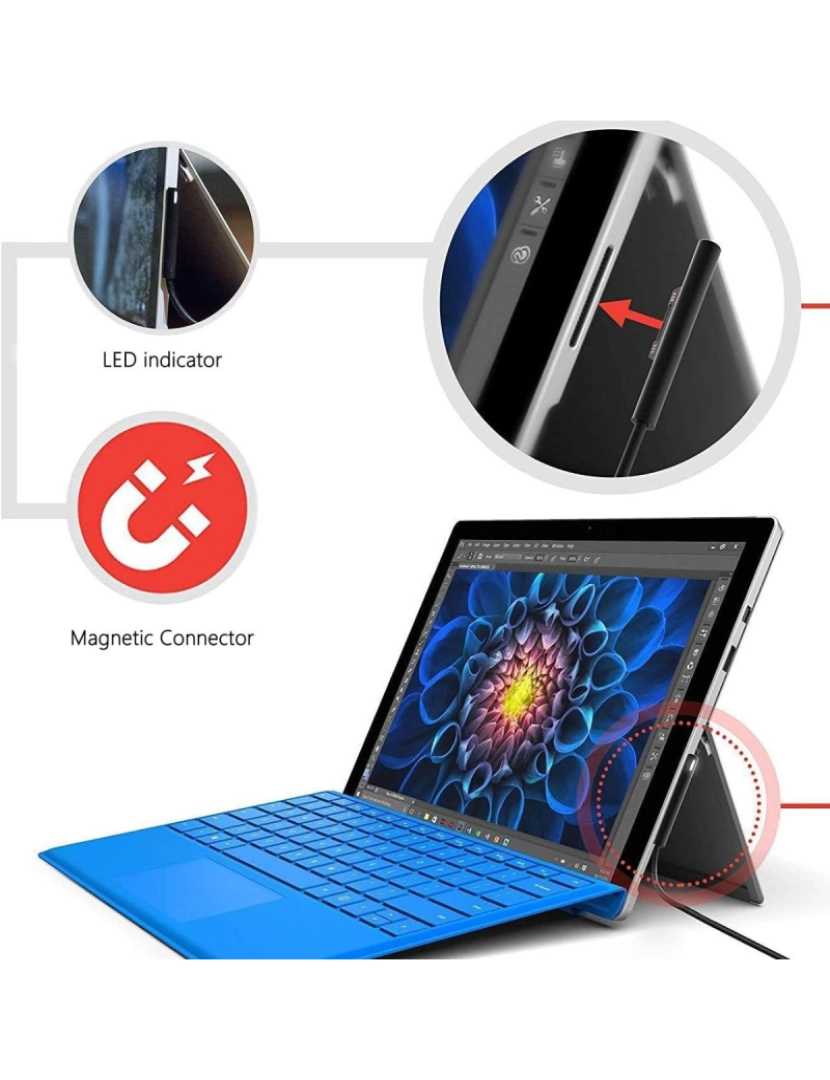 imagem de Cabo carregador USB-C Nylon trançado magnético 65w para Microsoft Surface Go 1 / 2 / 33