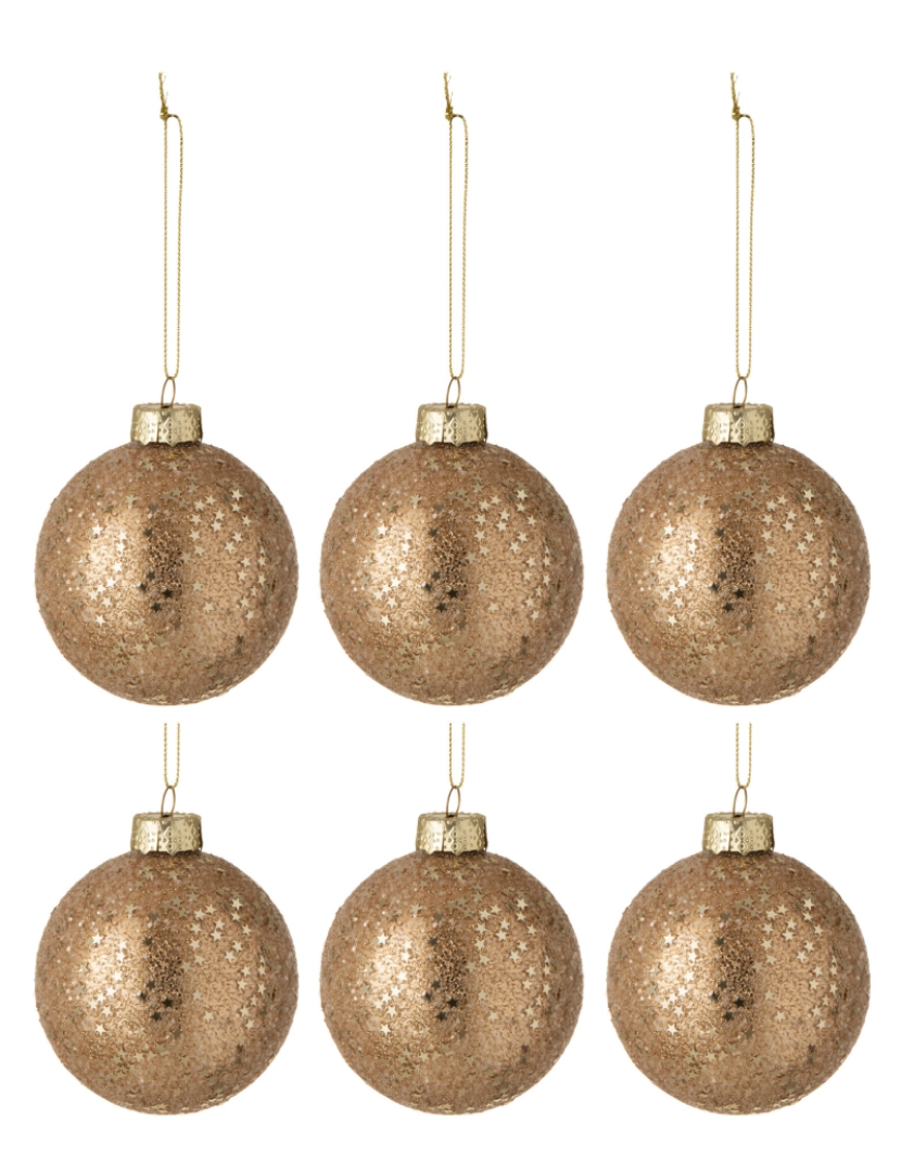 J-Line - Caixa J-Line de 6 bolas de Natal estrelas de vidro bronze pequeno