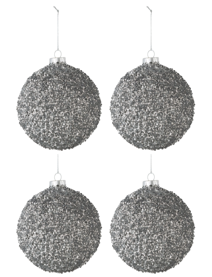 J-Line - Caixa J-Line de 4 bolas de Natal lantejoulas de vidro Fume Grey Médio