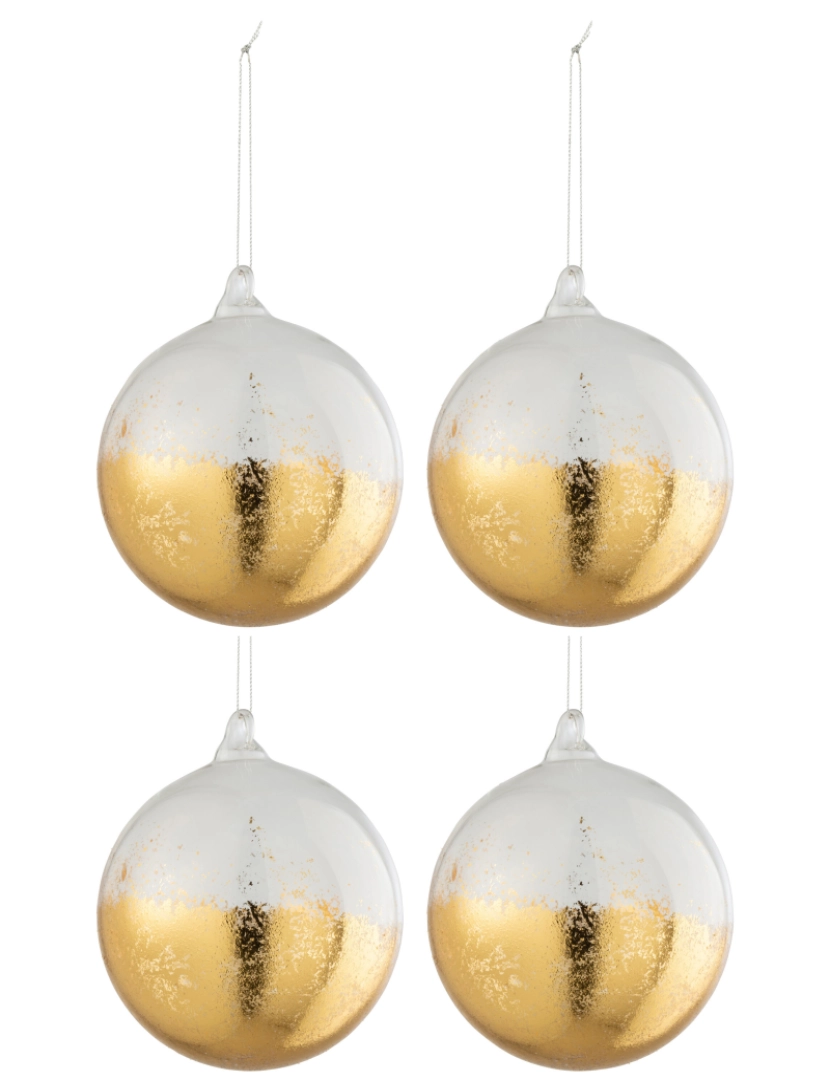 J-Line - J-Line caixa 4 bolas de Natal brilhante ouro transparente vidro grande