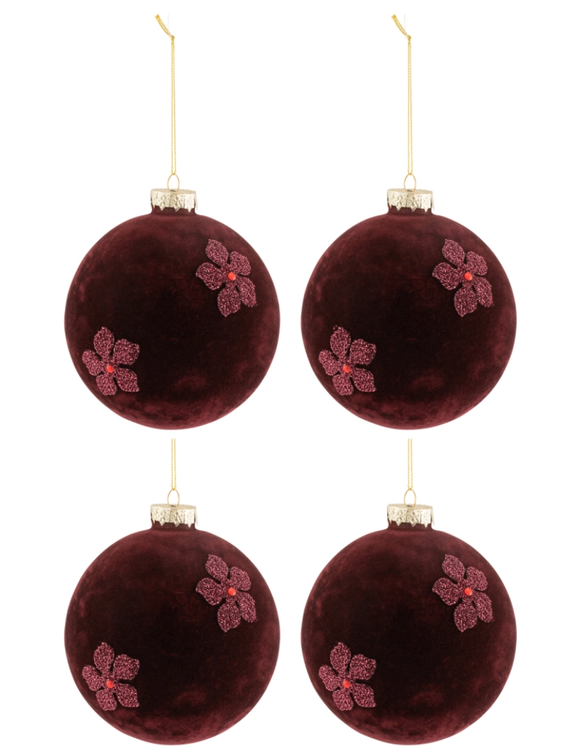 imagem de Caixa J-Line de 4 bolas de Natal Flores Vidro de veludo Borgonha Grande1