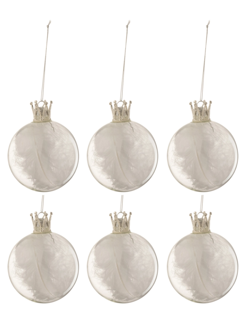 J-Line - Caixa J-Line de 6 bolas de coroa de Natal Plums branco vidro transparente pequeno