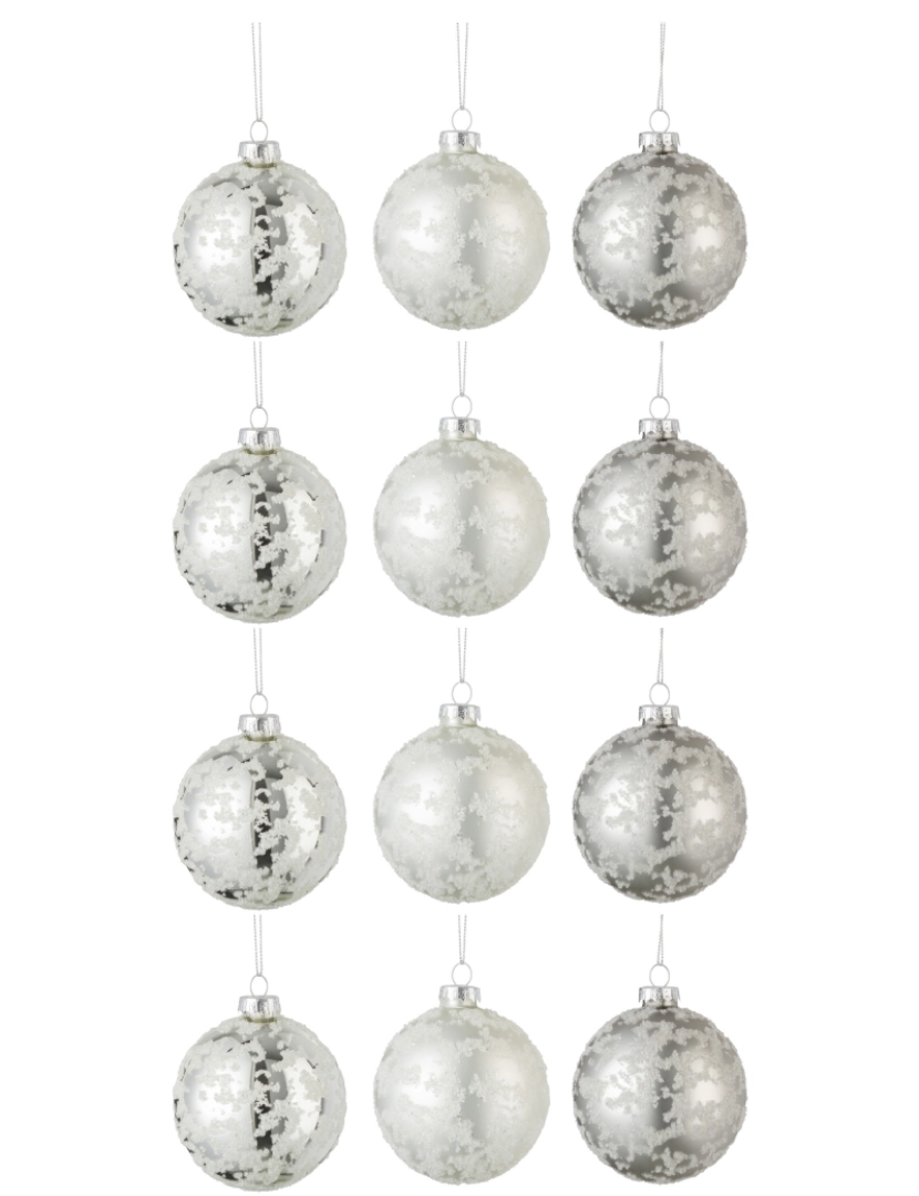 J-Line - Caixa J-Line de 12 bolas de Natal 4+4+4 Frost Mat Grey/Mat White/Gloss Silver Small