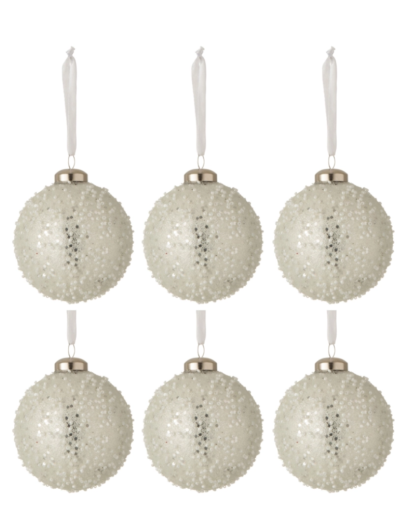 J-Line - Caixa J-Line de 6 bolas de Natal Beads vidro branco/prata Médio