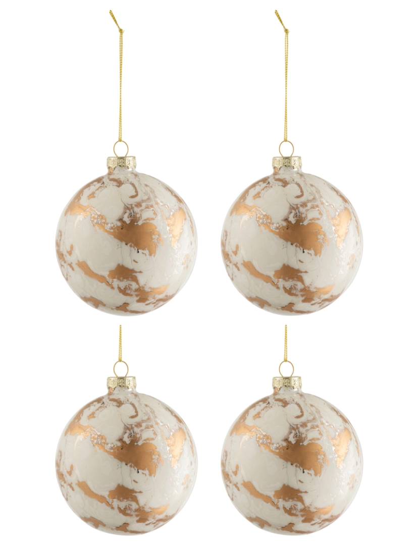 J-Line - Caixa J-Line de 4 bola de Natal de vidro de mármore branco / médio de ouro
