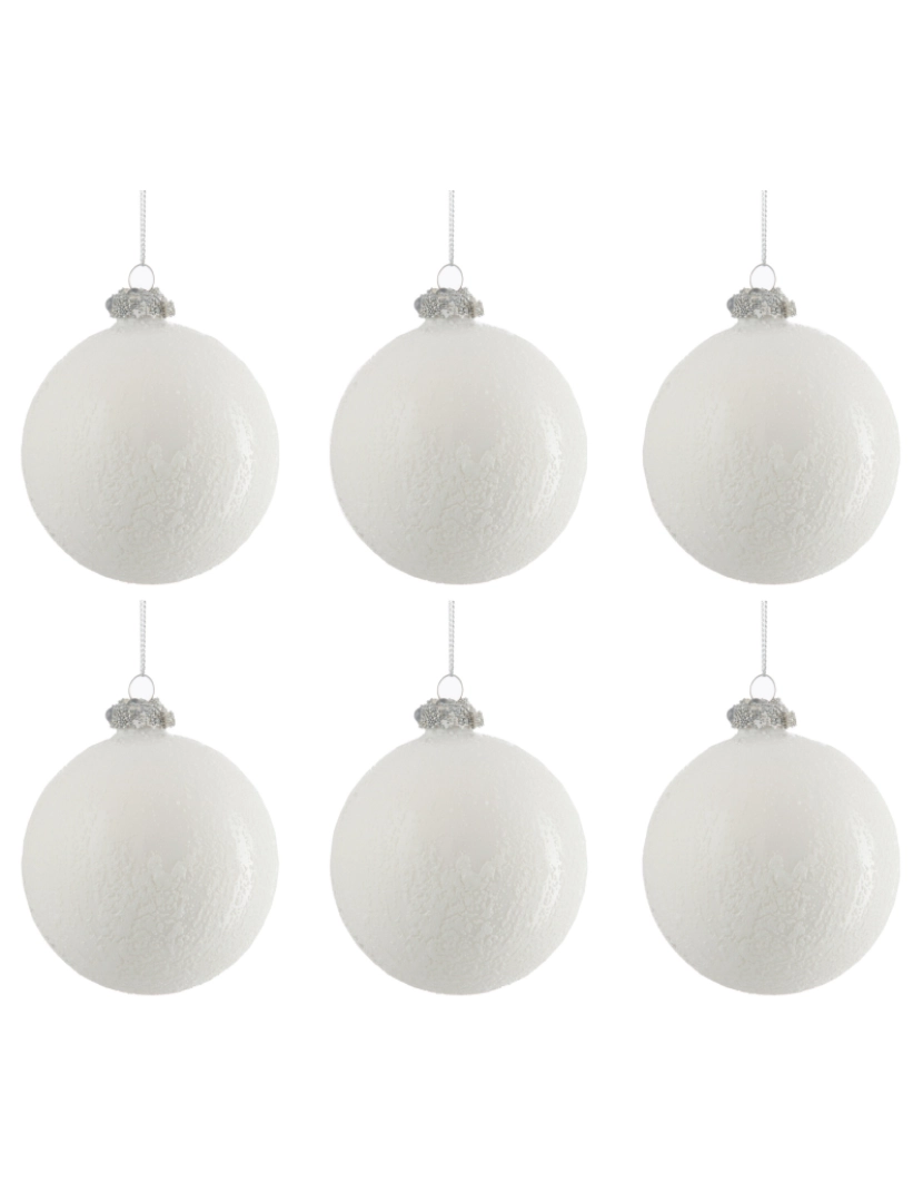 J-Line - Caixa J-Line de 6 bolas de Natal de vidro branco antigo