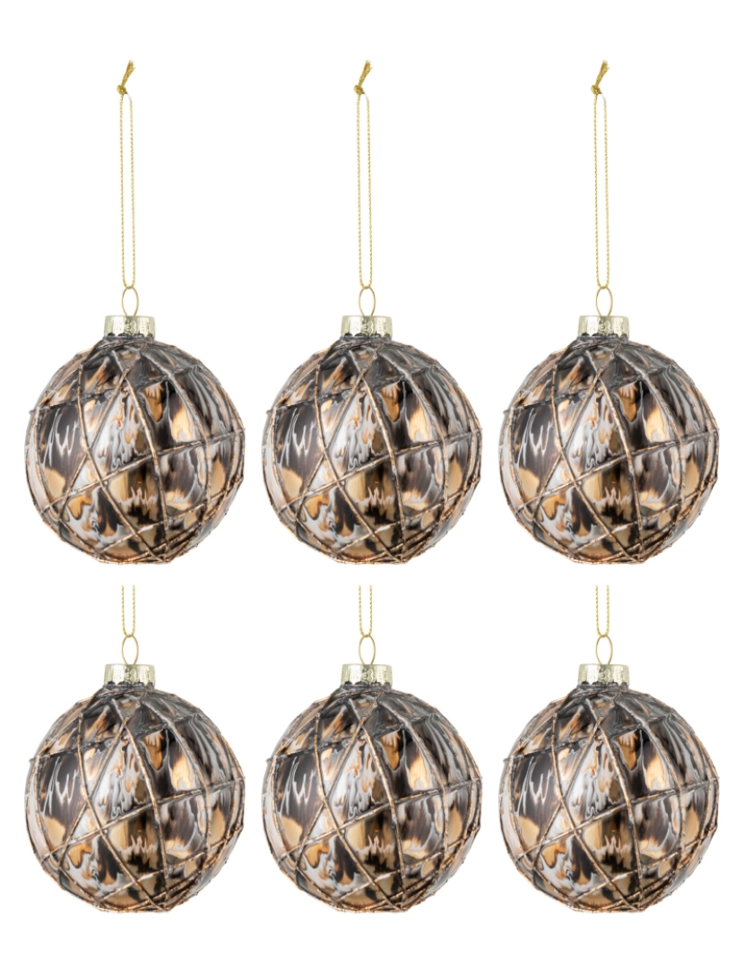 J-Line - Caixa J-Line de 6 bolas de Natal Cords de vidro preto/bronze/Gris pequeno