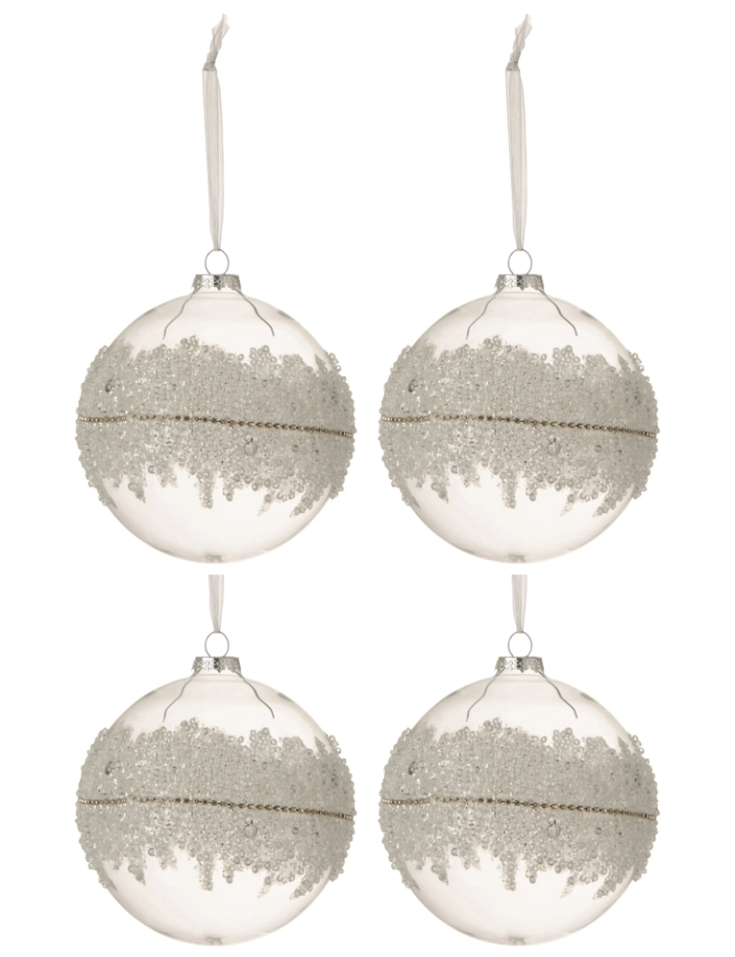 J-Line - Caixa J-Line de 4 bolas de Natal Linhas de diamante de gelo Vidro transparente Grande